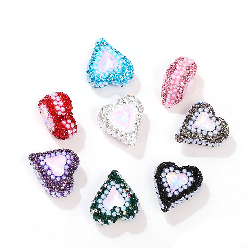 Wholesale of Colored Soft Pottery with Twisted Hearts and Double-sided Diamond Inlaid Beads